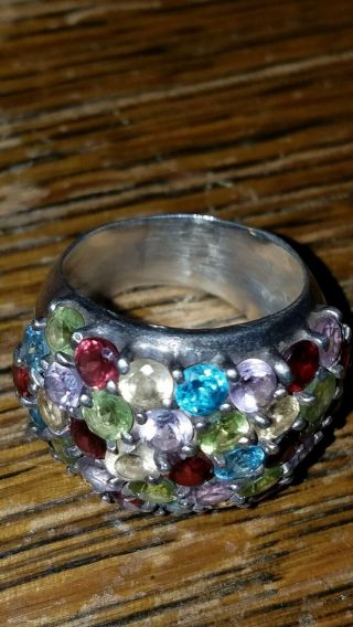Vintage Large Sterling silver Multi colored Stone Ring,  Size 9 5