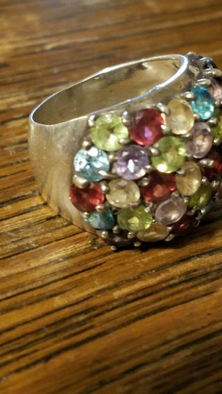 Vintage Large Sterling silver Multi colored Stone Ring,  Size 9 6
