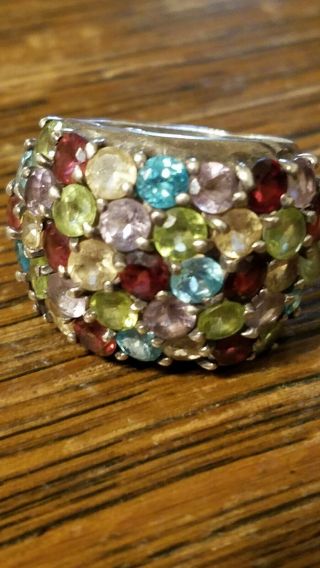 Vintage Large Sterling silver Multi colored Stone Ring,  Size 9 7