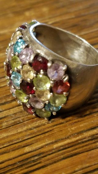 Vintage Large Sterling silver Multi colored Stone Ring,  Size 9 8