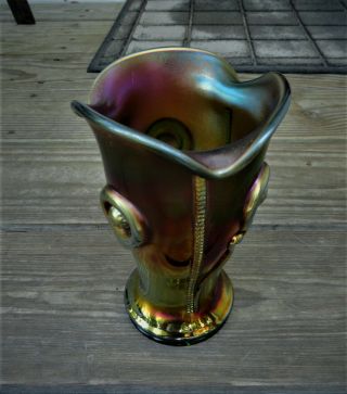 Antique Green Carnival Tornado Glass Vase Signed Northwood W/ Collar