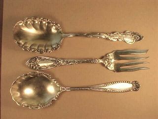 Fancy Antique Silverplate Serving Fork & 2 Serving Spoons 8 - 3/8 " To 8 - 3/4 " Long
