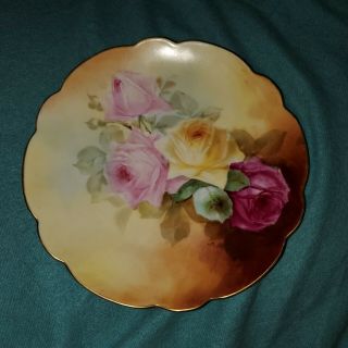 Antique Limoges Hand Painted Artist Signed Plate Rose 19th C