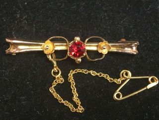 Antique Victorian 9ct 9 Carat Gold Red Stone Brooch Ajc - Alfred James Cheshire