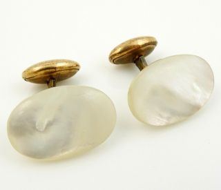 Antique Victorian Cufflinks Oval White Mother - Of - Pearl Beanback