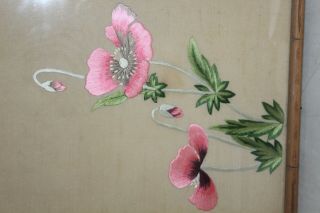 Vtg CHINESE Silk Embroidery PRETTY Pink Flowers FRAME 2
