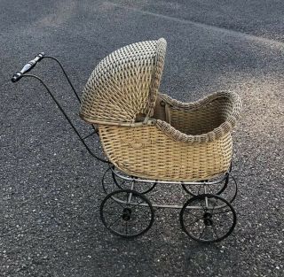Antique Fa Whitney Wicker Baby Carriage Doll Stroller Complete Rare