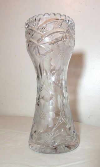 Antique American Brilliant Hand Cut Clear Crystal Ornate Flower Vase Glass