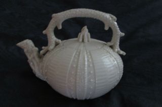 Rare Antique Irish Belleek Porcelain 1st Period Black Mark Tea Kettle Large Size
