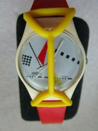 Vintage Swatch Watch 410 Red Band With Yellow