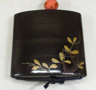 A767 Real Japanese old lacquered pillbox INRO with MAKIE and long SASHI - NETSUKE 3