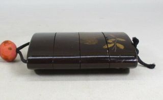 A767 Real Japanese old lacquered pillbox INRO with MAKIE and long SASHI - NETSUKE 4