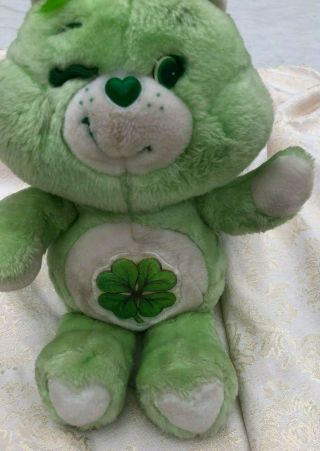 1983 Care Bears Good Luck Shamrock Stuffed Plush Bear -