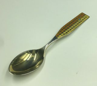 1960 A.  Michelsen Denmark Christmas Spoon Enamel & Gold Washed Sterling
