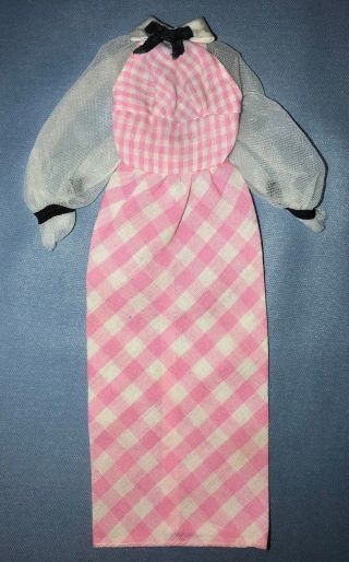 1973 Barbie Doll Quick Curl 4220 Pink & White Dot Swiss Gingham Dress
