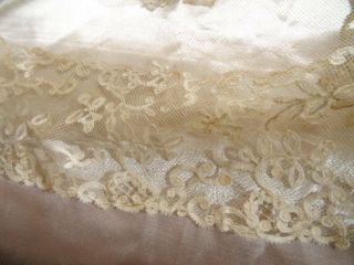 Three Antique 19th Century Lengths Brussels Applique On Tulle Bridal Lace