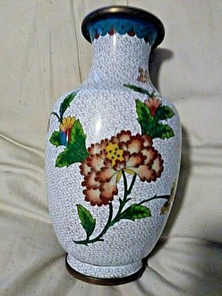 Antique Chinese White Cloisonne Vase 9 1/2 " Tall