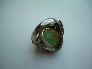 Antique Edwardian Chinese Jade Filigree Silver Ring Size M (Adjustable). 7