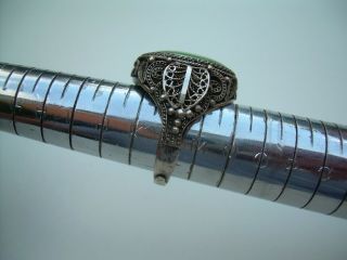 Antique Edwardian Chinese Jade Filigree Silver Ring Size M (Adjustable). 8