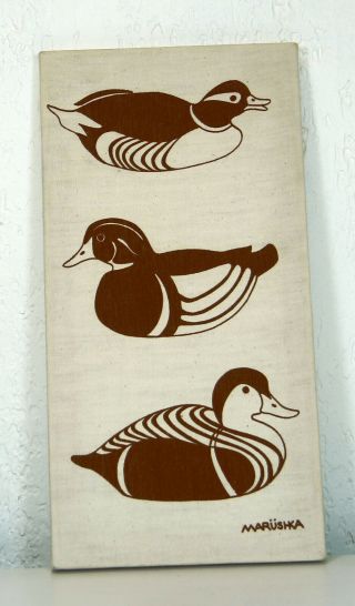 Vintage Marushka Duck Fabric Screen Print Textile Wall Art Mid Century 16 X 8
