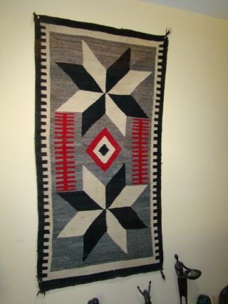 Antique Navajo Pictorial Double Saddle Blanket Valero Star Native American Rug 3