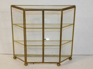 Vtg Brass Glass Curio Cabinet Mirror Display Case Wall Table Mount Storage Shelf
