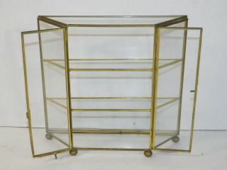 Vtg Brass Glass Curio Cabinet Mirror Display Case Wall Table Mount Storage Shelf 3