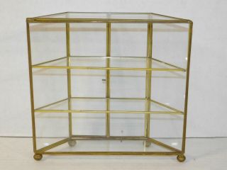 Vtg Brass Glass Curio Cabinet Mirror Display Case Wall Table Mount Storage Shelf 5
