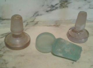 3 Vintage 2 " Apothecary Pharmacy Medical Bottle Glass Stoppers Purple & Green