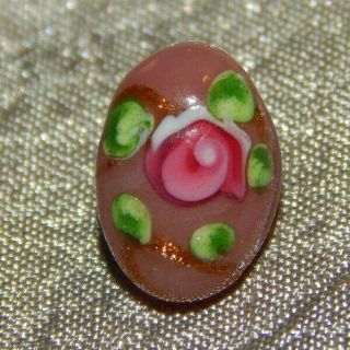 Antique Diminutive Button Oval Pink Glass Millefiori Brass Shank 1426 - A