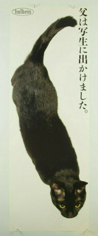 Large Vintage Black Cat Photograph Poster,  Printed In Japan,  Holbein 14.  5x40.  5 "