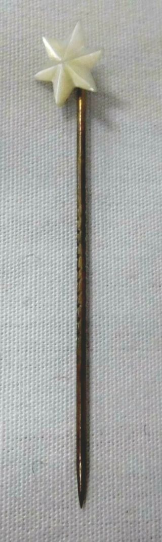 Antique Hand Carved Mother Of Pearl Star Stick Pin