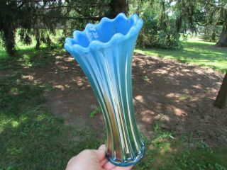 Westmoreland Corinth Antique Carnival Glass Art Vase Blue Opalescent