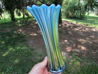Westmoreland CORINTH ANTIQUE CARNIVAL GLASS ART VASE BLUE OPALESCENT 4