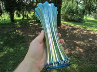 Westmoreland CORINTH ANTIQUE CARNIVAL GLASS ART VASE BLUE OPALESCENT 5
