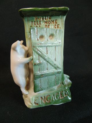 Antique Schafer & Vater Porcelain Fairing 2 Pigs In An Public Telephone Outhouse