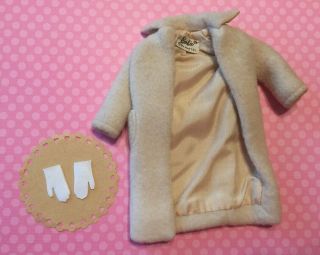 Vintage Barbie Clothes 915 Peachy Fleecy Coat,  Gloves