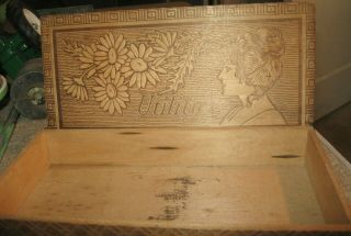 Vintage Wooden Pyrography Box Rectangular Hinged Lid The Gibson Girl Utility Box