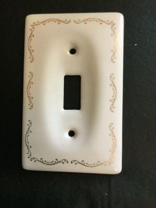 Ceramic Light Switch Cover 3 Plates 1 Outlet - Gold Scroll 3