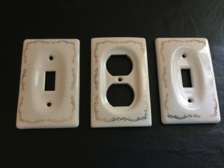 Ceramic Light Switch Cover 3 Plates 1 Outlet - Gold Scroll 4