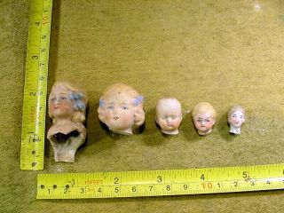 5 X Excavated Vintage Victorian Painted Bisque Doll Head Hertwig Age 1890 13329