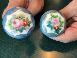 2 Vintage Hand Painted Ceramic Door Knobs Handles Floral