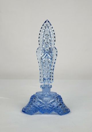 Exquisite Czech Art Deco Cut Glass Perfume Bottle Cornflower Blue.