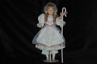 Vintage 1987 Franklin Helen Kish Little Bo Peep Heirloom Doll With Stand