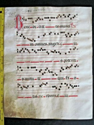 Large Medieval Music Manuscript,  Lf,  Vellum,  Handpainted Initial,  C.  1500 108