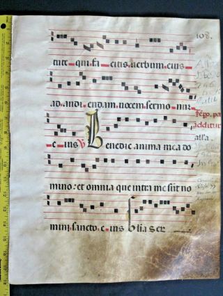 Large Medieval Music Manuscript,  Lf,  Vellum,  handpainted initial,  c.  1500 108 2
