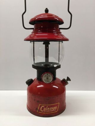 Vintage 1952 Coleman Model 200a Red Camping Lantern With Globe