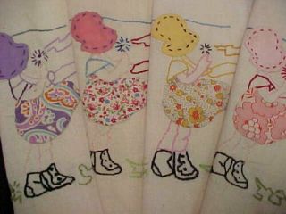 9 Vintage Antique Quilt Blocks Cotton Fabric C1920 Sunbonnet Girl Hand Applique