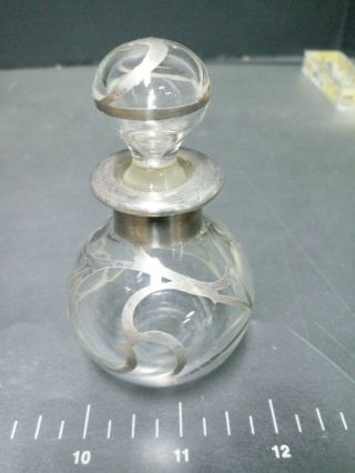 Lovely Glass Perfume Bottle With Sterling Silver Overlay And Stopper
