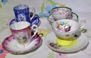Set Of 4 Demitasse Cups And Saucers,  More Great For Little Girls Party